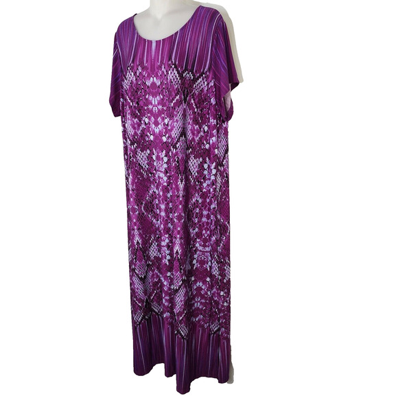 Bob Mackie Wearable Art Dress Size 2XP Petite Reptile Print Maxi Dress Purple - Picture 5 of 9